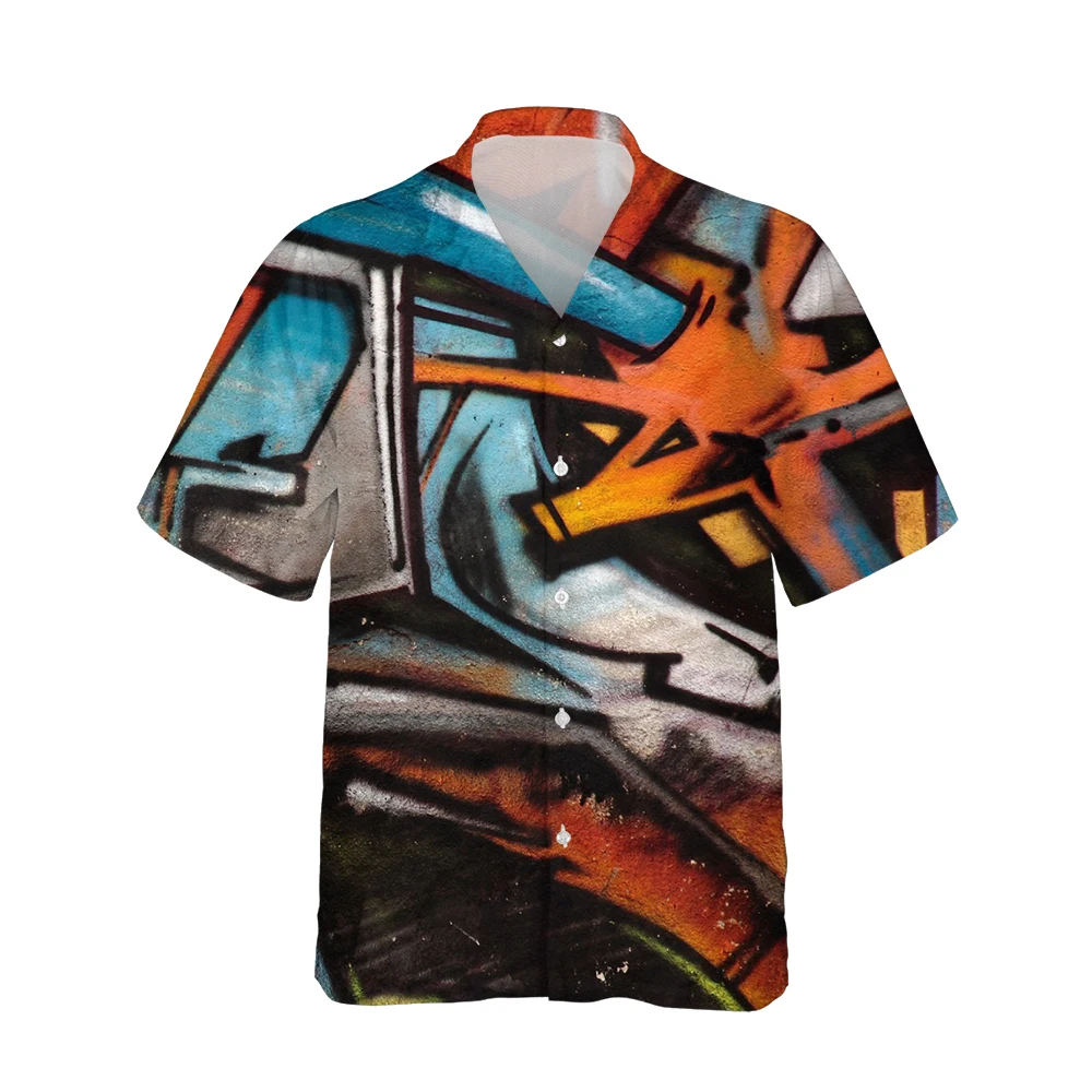 Jumeast 3d Cool Graffiti Art Printed Hawaiian Funny Shirt Men Vintage Short Sleeve Shirts Mens Fashion Casual Hip Hop Streetwear