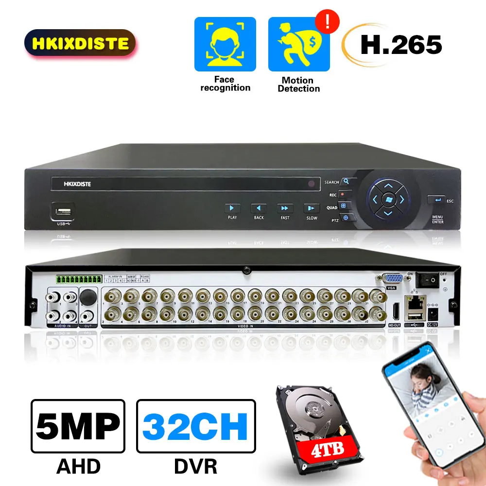 H.265 5mp 4mp 2mp 1mp камера видеонаблюдения XMeye распознавание лица 5M-N 32CH 32-канальная 6 в 1
