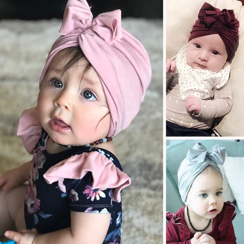 

Wecute складки с узлом и бантом индийская фотография для новорожденных детей мальчиков девочек тюрбан детская трикотажная шапка шапочки милы...