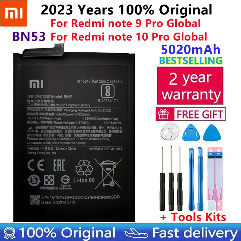 

100% Original New 5020mAh BN53 Replacement Battery For Xiaomi Redmi note 9 Pro Bateria Mobile Phone Batteries Free Tools
