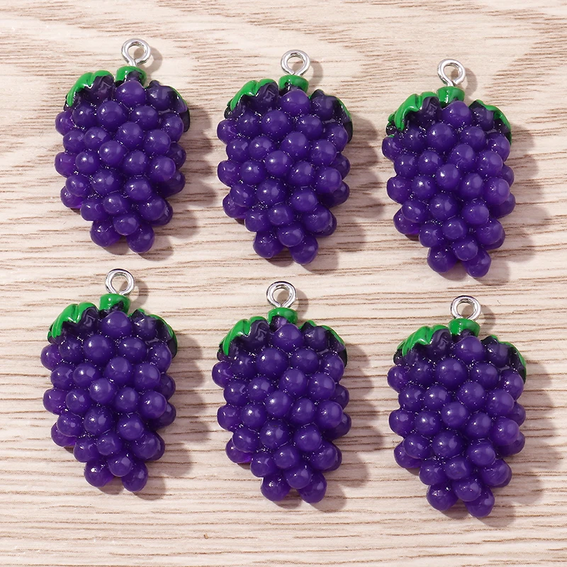 

10pcs 16*33mm 3D Resin Purple Grape Charms for Making Earrings Pendants Necklaces Cute Fruit Charms Jewelry Findings Accessories