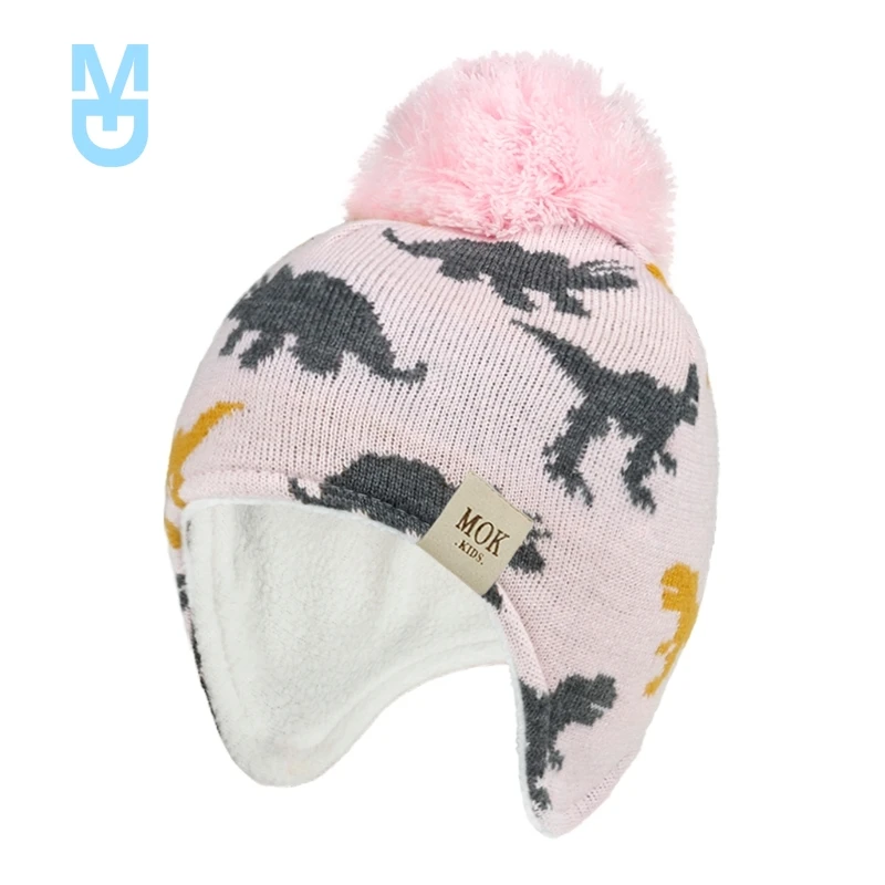 

New Baby Boy Girl Hat born Dinosaur Photography Children's Accessories Knitted Fleece Cap 2022Autumn Winter Infant Warm