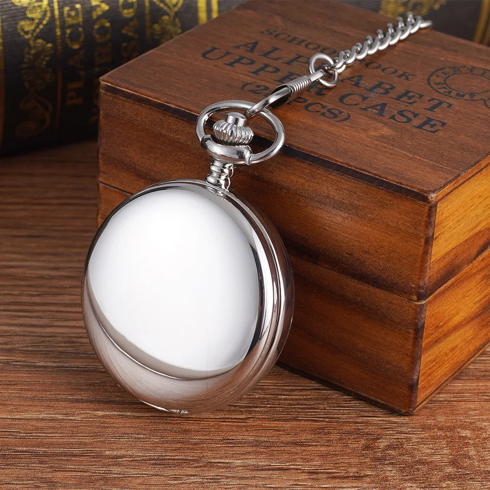 Luxury Black Mechanical Pocket Watch for Men Women Smooth Case Roman Numerals Dial Man Fob Chain Pendant Clock for Collection