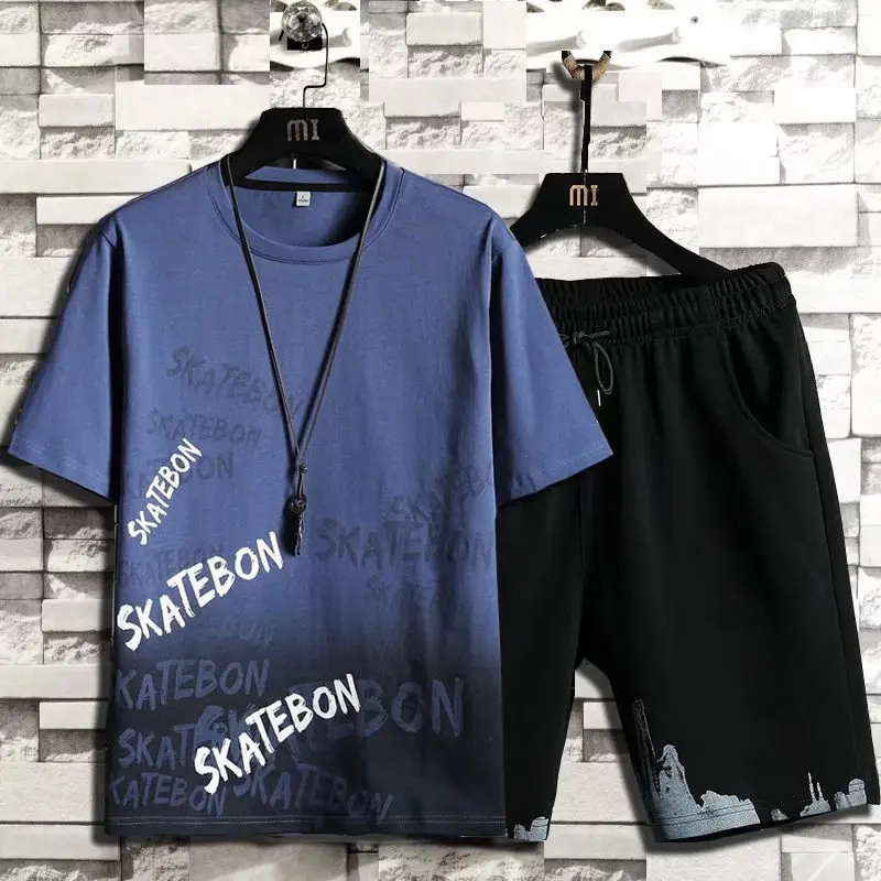 

Мужской комплект из футболки и шортов, с коротким рукавом и круглым вырезом