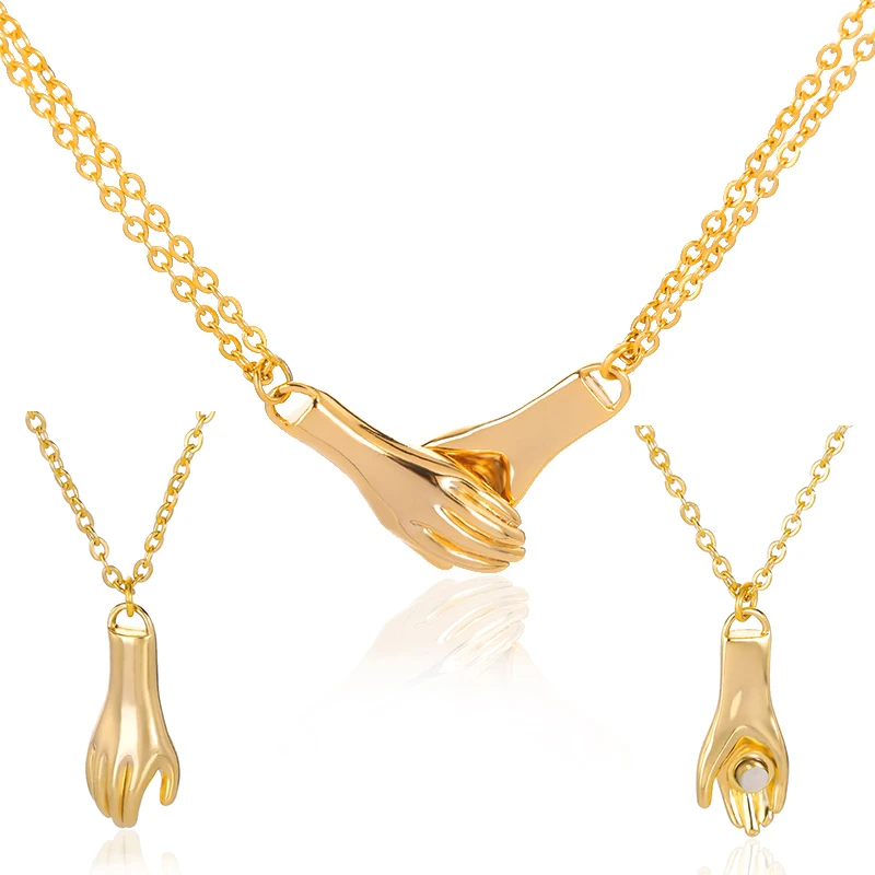 

Fashion Creative Design Ladies Friendship Magnet Shake Hands Necklace For Women Men Fashion Shake Hands Necklace Best Gift