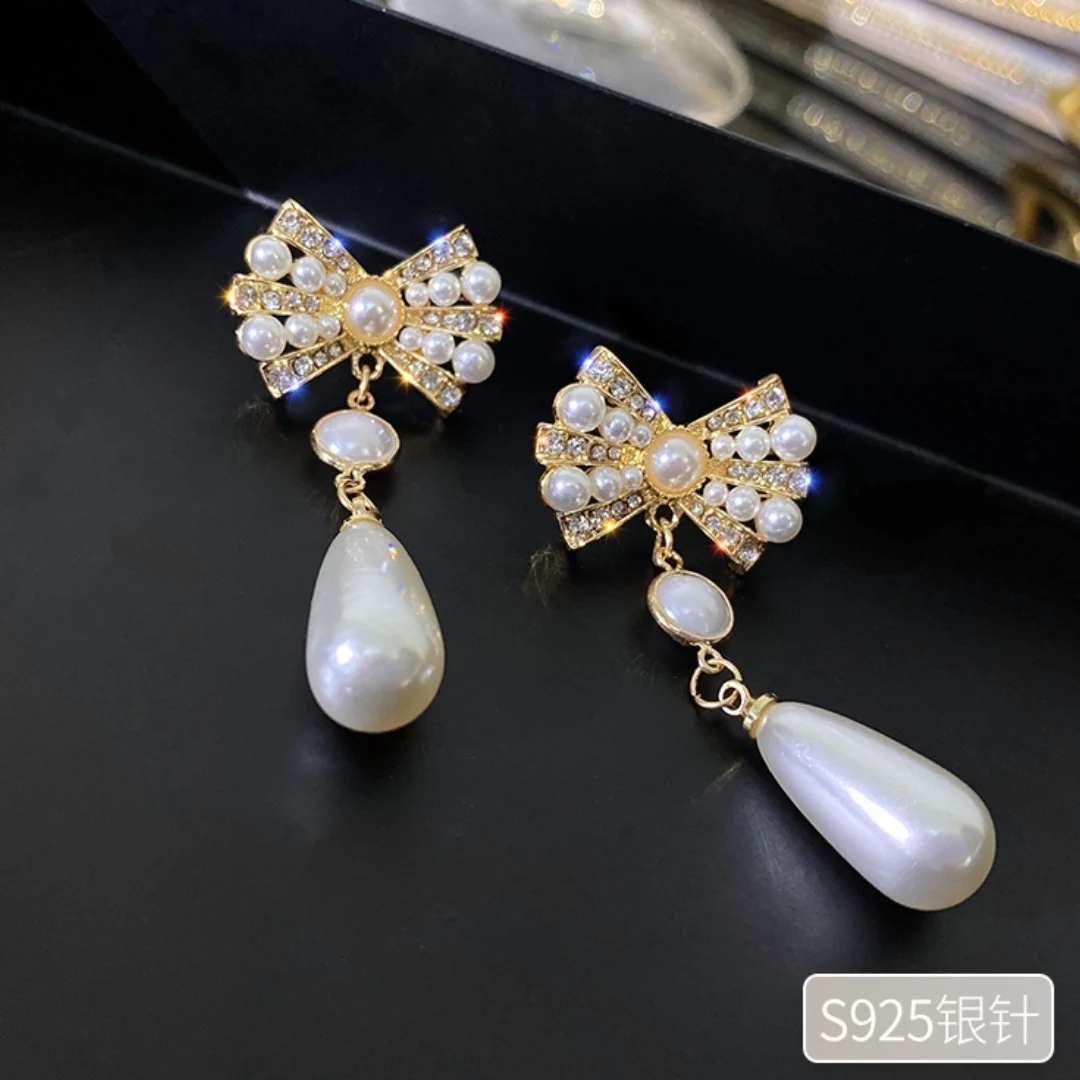 Французские Висячие серьги Простые индивидуальные жемчужные подвески с бантом