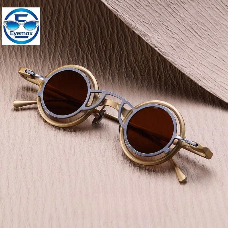 Фото Солнцезащитные очки 2026 Vintage Small Round из чистого титана для мужчин, высококачественные, с магнитным креплением для очков для близорукости, для активного отдыха, вождения, спорта, UV400 №3