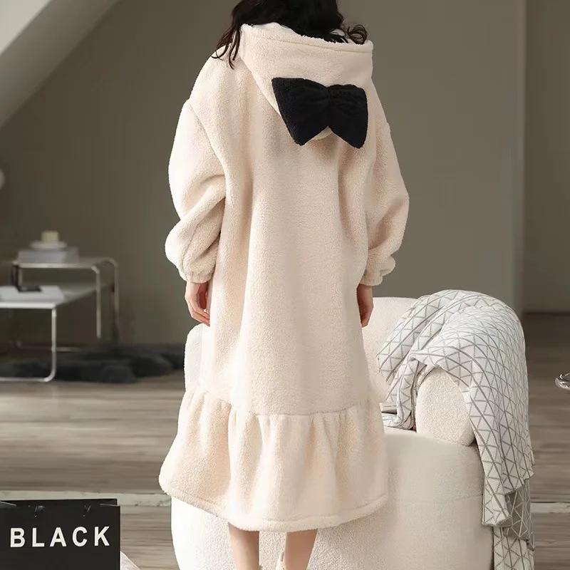 Pajamas Women Autumn and Winter Padded Plush Robe Warm and Comfortable Bathrobe Home Clothes