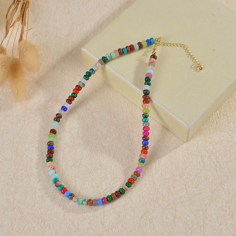 Ожерелье с бусинами и драгоценными камнями для женщин ожерелье-чокер цветными в