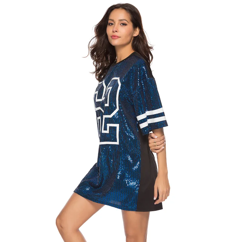 

Summer New Womens Printed Sequin Loose Top INS Style Ladies Long T-Shirt