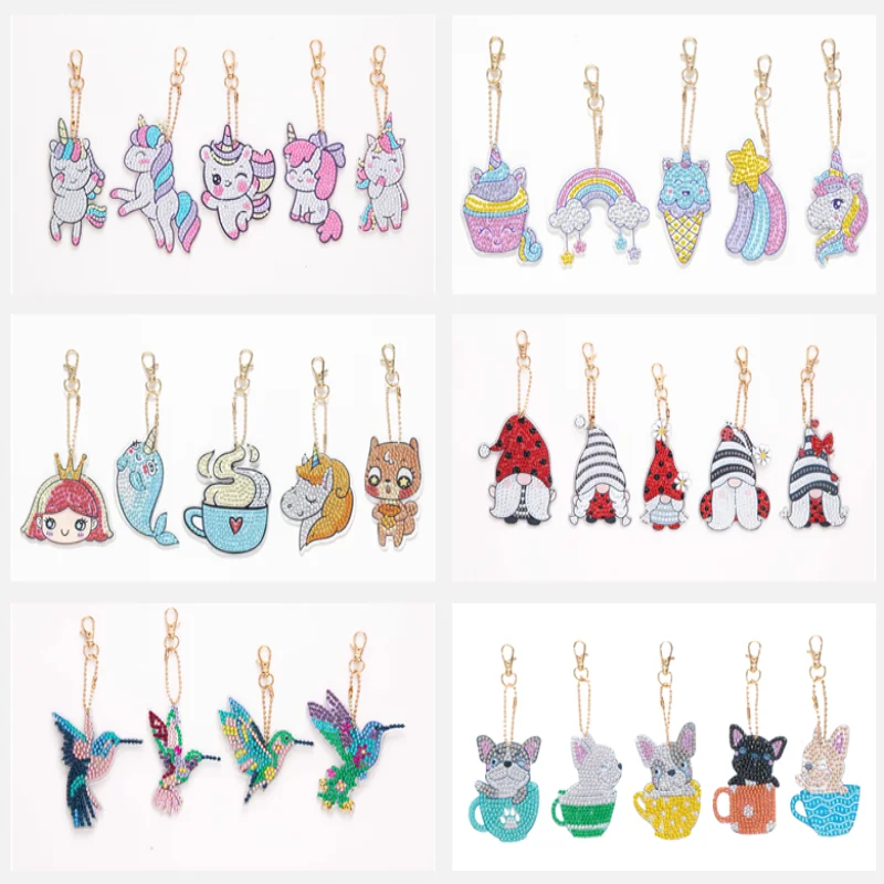 

Брелок для ключей Женский, с изображением животных из мультфильмов, стразы, вышивка, мозаика, 5 шт.