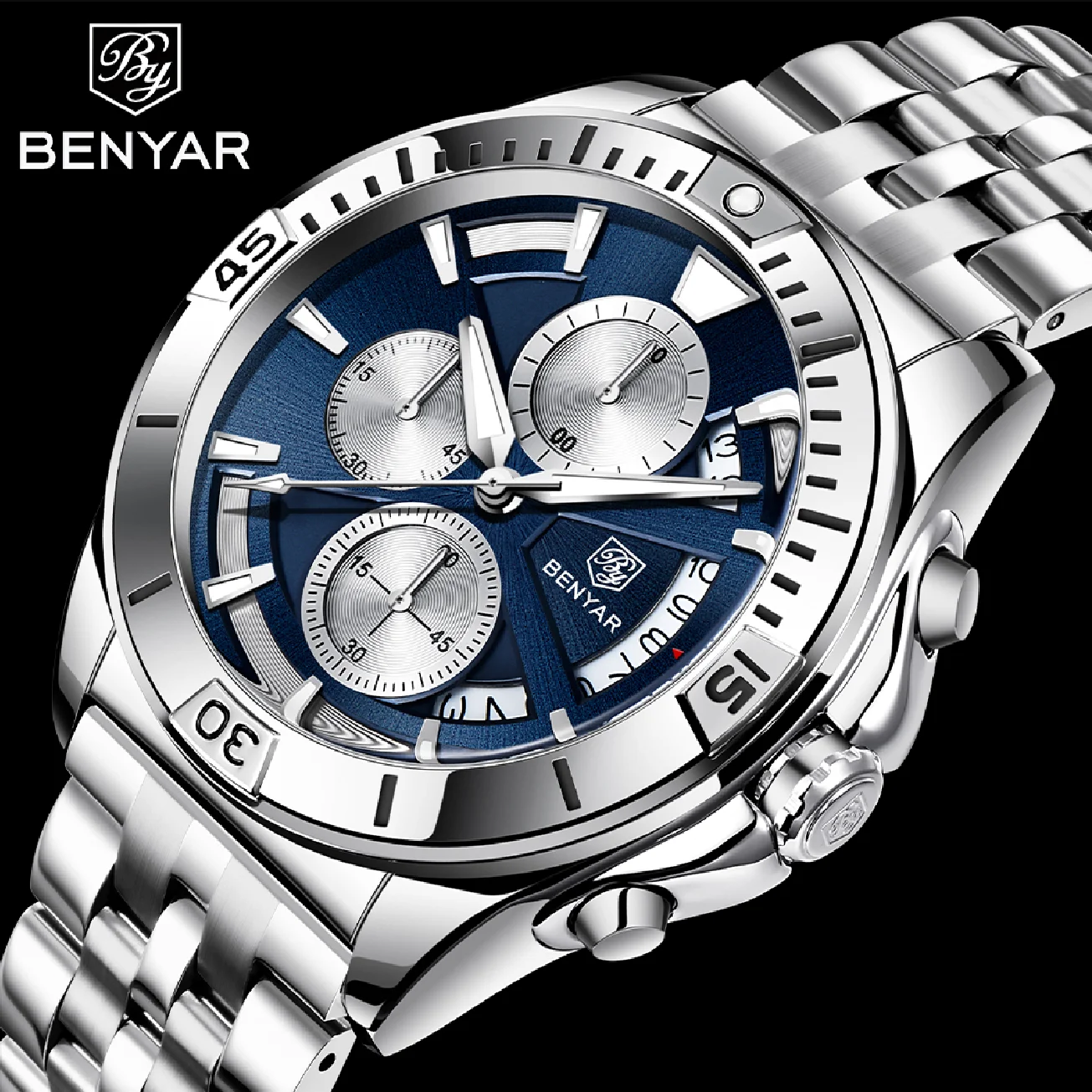 

BENYAR 2023 Luxury Sports Quartz Watches Stainless Steel Fashion Men Watch Top Brand Casual Men Chronograph Watch reloj hombre