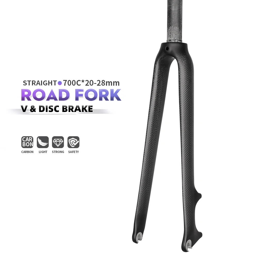 

Передняя вилка из углеродного волокна для дорожного велосипеда 700C, дисковый тормоз, жесткая вилка 28,6, прямая труба, V-тормоз, запчасти для передней вилки из углеродного волокна