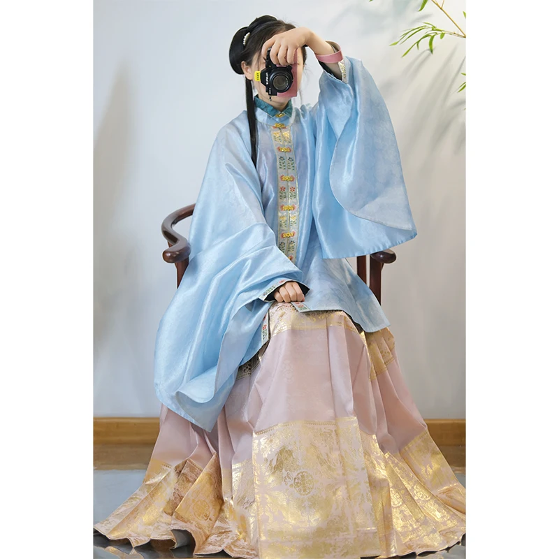 Hanfu Tuan Lion Дракон Узор Ming 6 метров тканой Золотой лошади лица юбка без принта