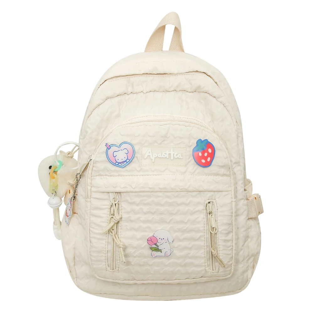 

Students Backpack Cartoon Durable Sports Backpack Nylon Lightweight High-Capacity with Zipper Solid Color Outdoor Rucksack