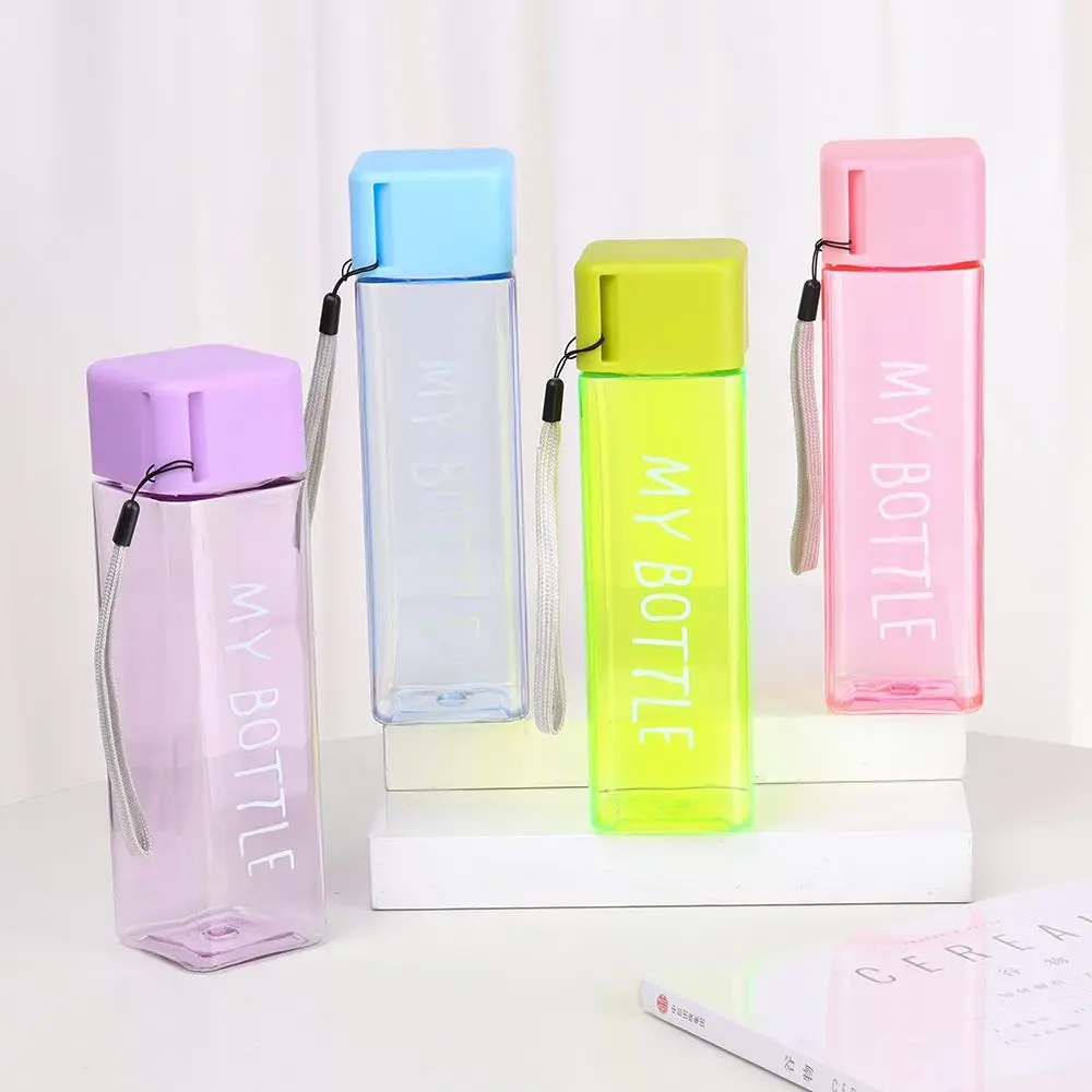 

500ML Large Capacity Sports Water Bottle Square Drinking Cup Men Women Summer Outdoor Portable Plastic Coffee Juice Cup