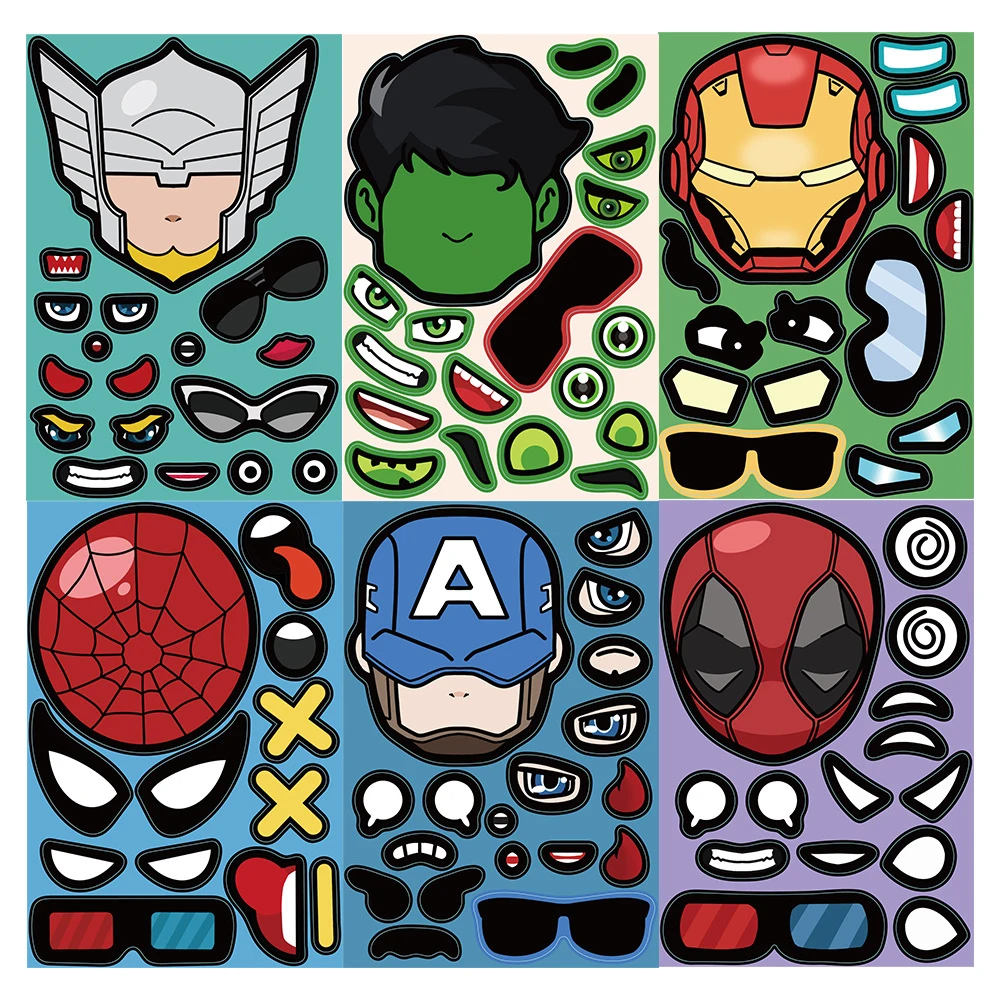 8/16Sheets Disney Spiderman Iron Man Puzzle Sticker The Aven