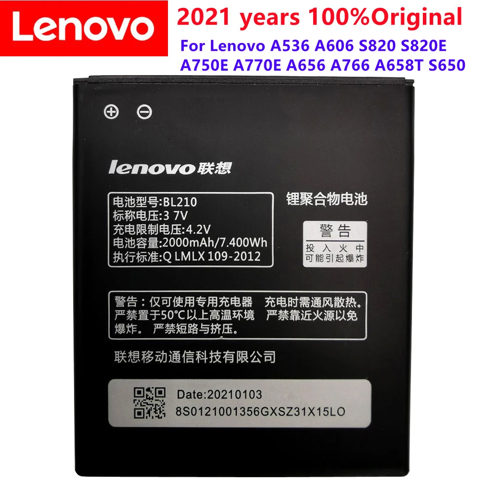 

100% Tested Original High Quality BL210 for Lenovo A536 A606 S820 S820E A750E A770E A656 A766 A658T S650 Phone Replace battery