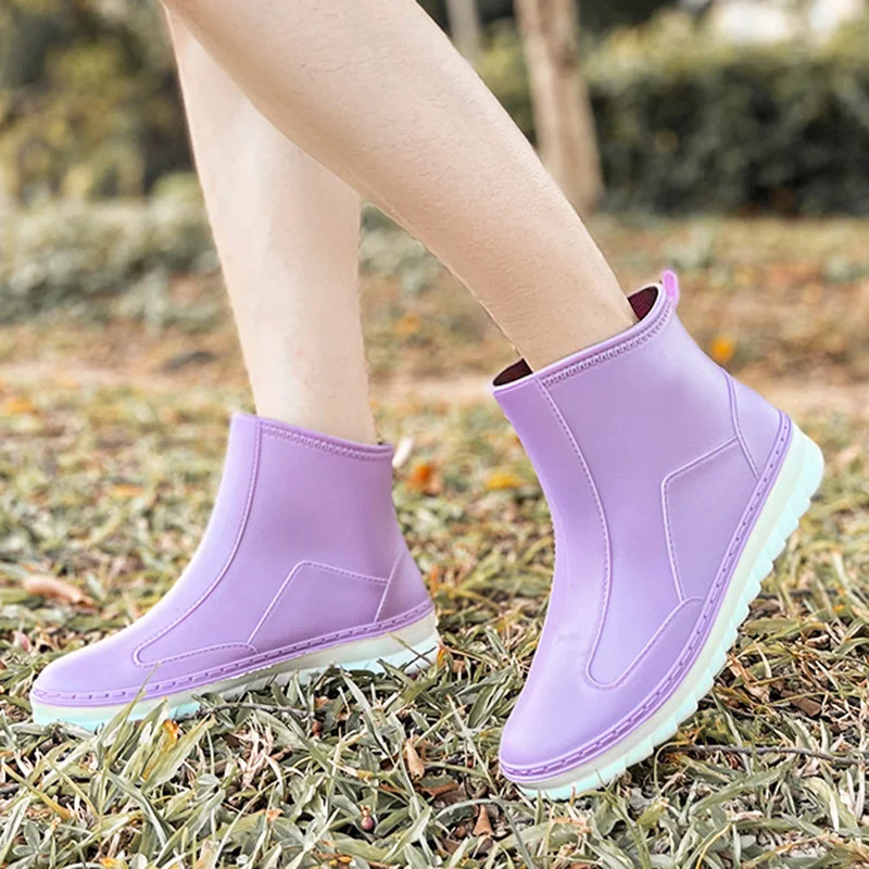 

New Rainy Weather PVC Non-Slip Women's Short Boots Rain Boots 2023 Women's Ankle Shoes Waterproof Rain Rubber Shoes Solid Color