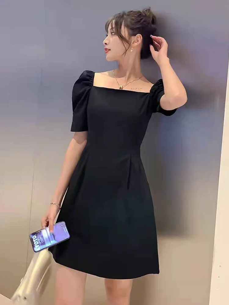 

Korean Women Sexy Dress Square Collar Female Slim Party Dresses Femme Mini Robe Simple Summer Robes Sundress Fashion Vestidos