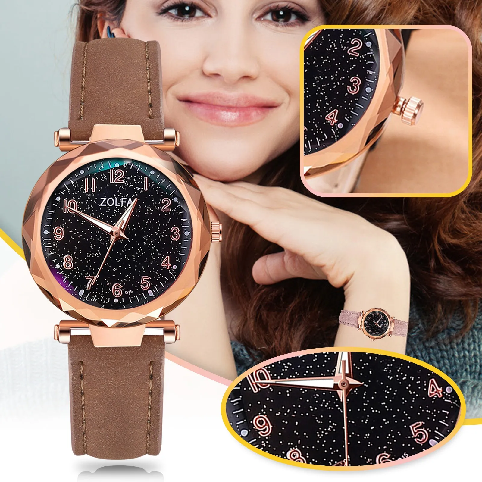 

Ladies Face Watch Watch Watch Magnet Quartz Face Magnet Sky Start Casual Ladies Sky Watch Belt Pearl Large Number Digital Watch