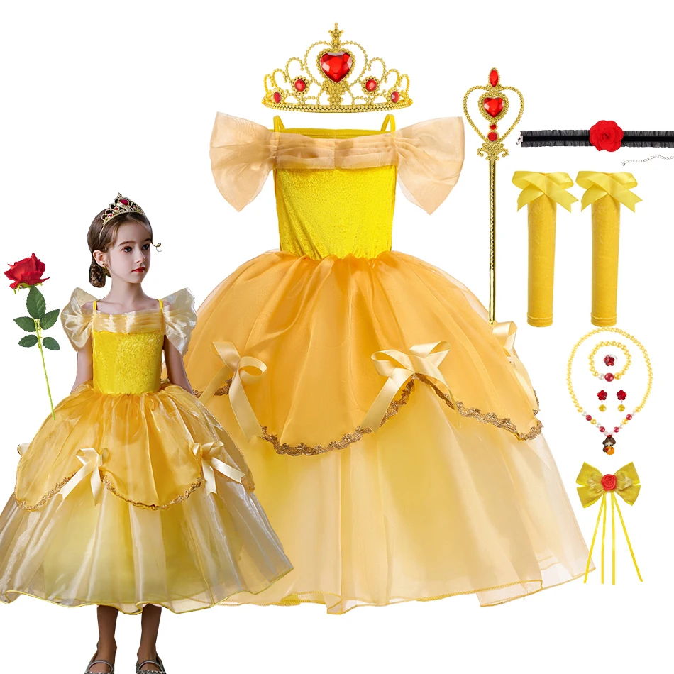 Платье принцессы Белль косплей костюм красавицы и чудовища для девочек детское