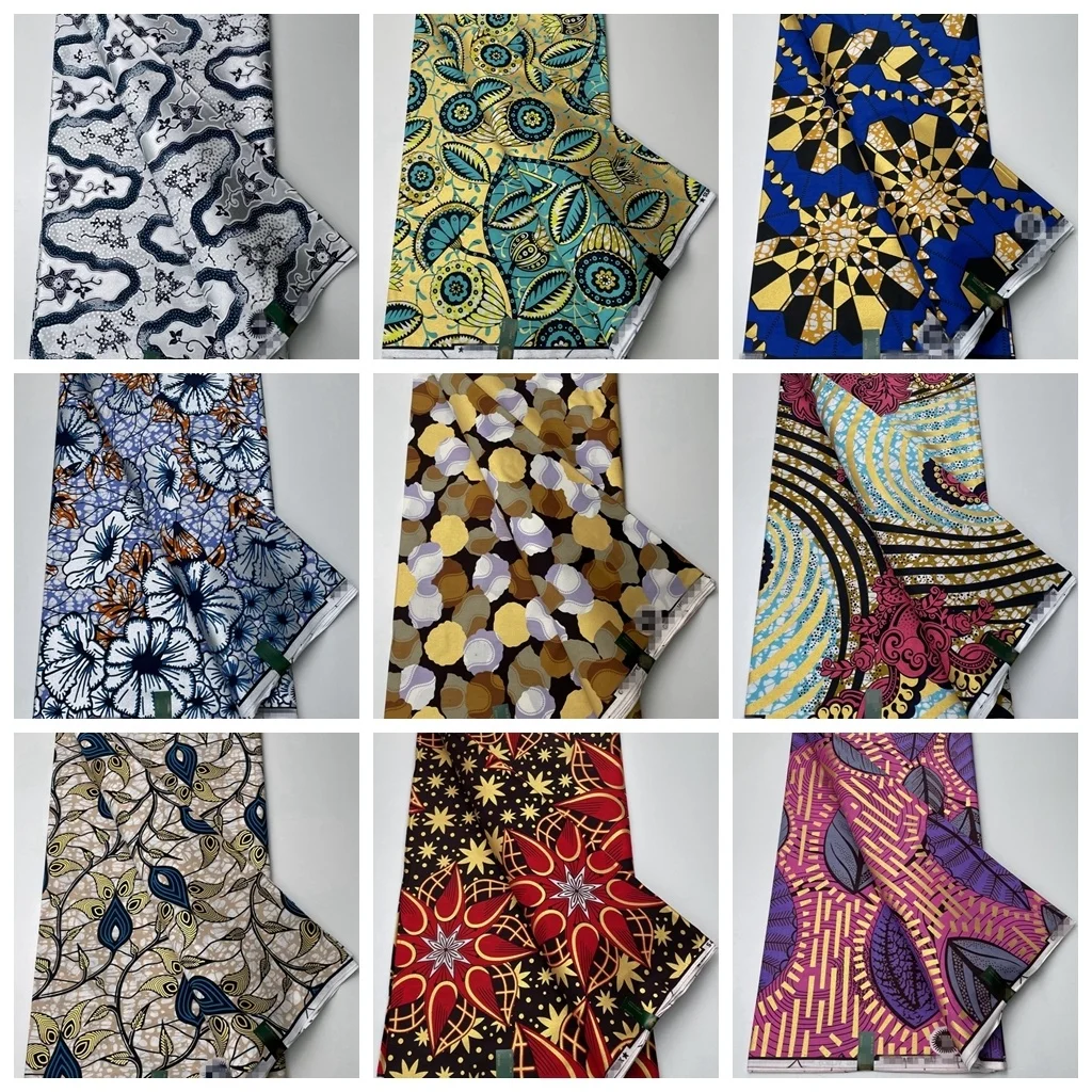 

African Wax Tissus Real Golden Wax 6 Yards 2023 Wax High Quality Ankara Fabric Wax Print For Sewing African Dresses 100% Cotton