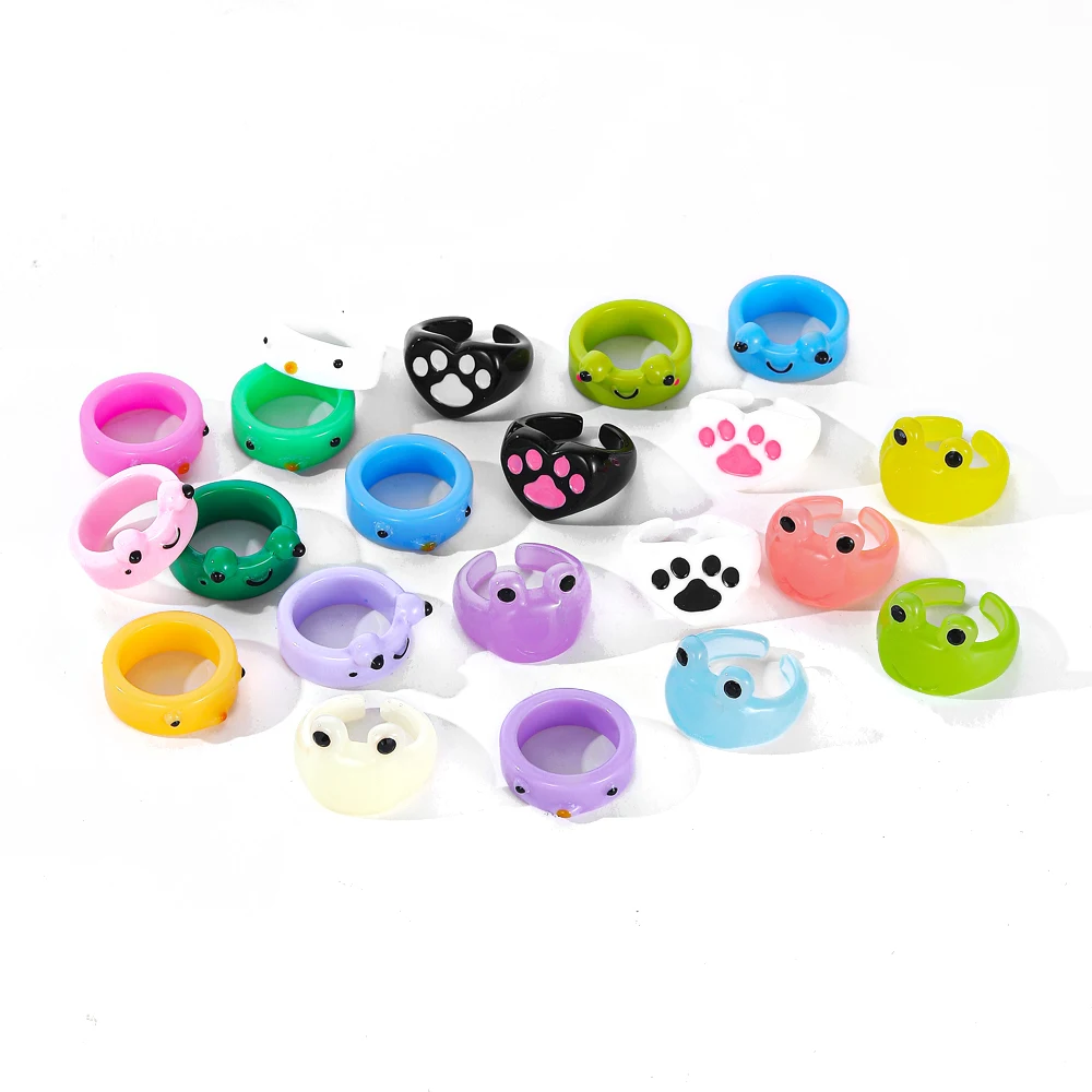 2022 New Fashion Cartoon Cute Animal frog Dog Octopus Cat Paw Resin Rings for Women Trendy Jewelry Gifts