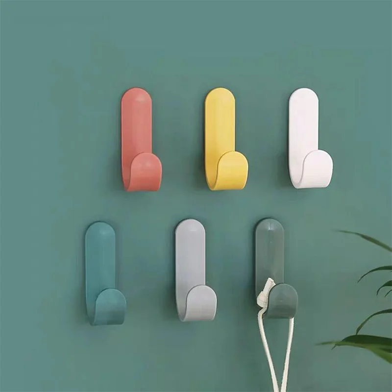 

6PCS J-type Strong Self-adhesive Hook Door Back Hanging Clothes Hook Kitchen Bathroom Wall Hanging Plastic Hook