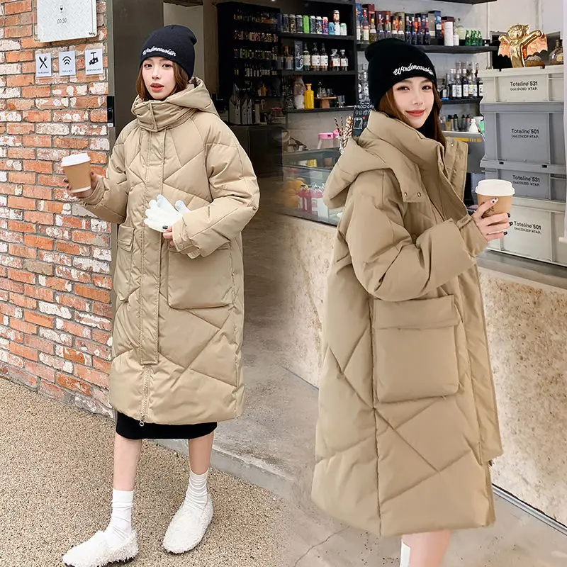 2023 Korean Jacket Women Winter X-long Parkas Solid Hooded Thicken Warm Female Snow Wear Coat Padded Loose Clothes Tops S81