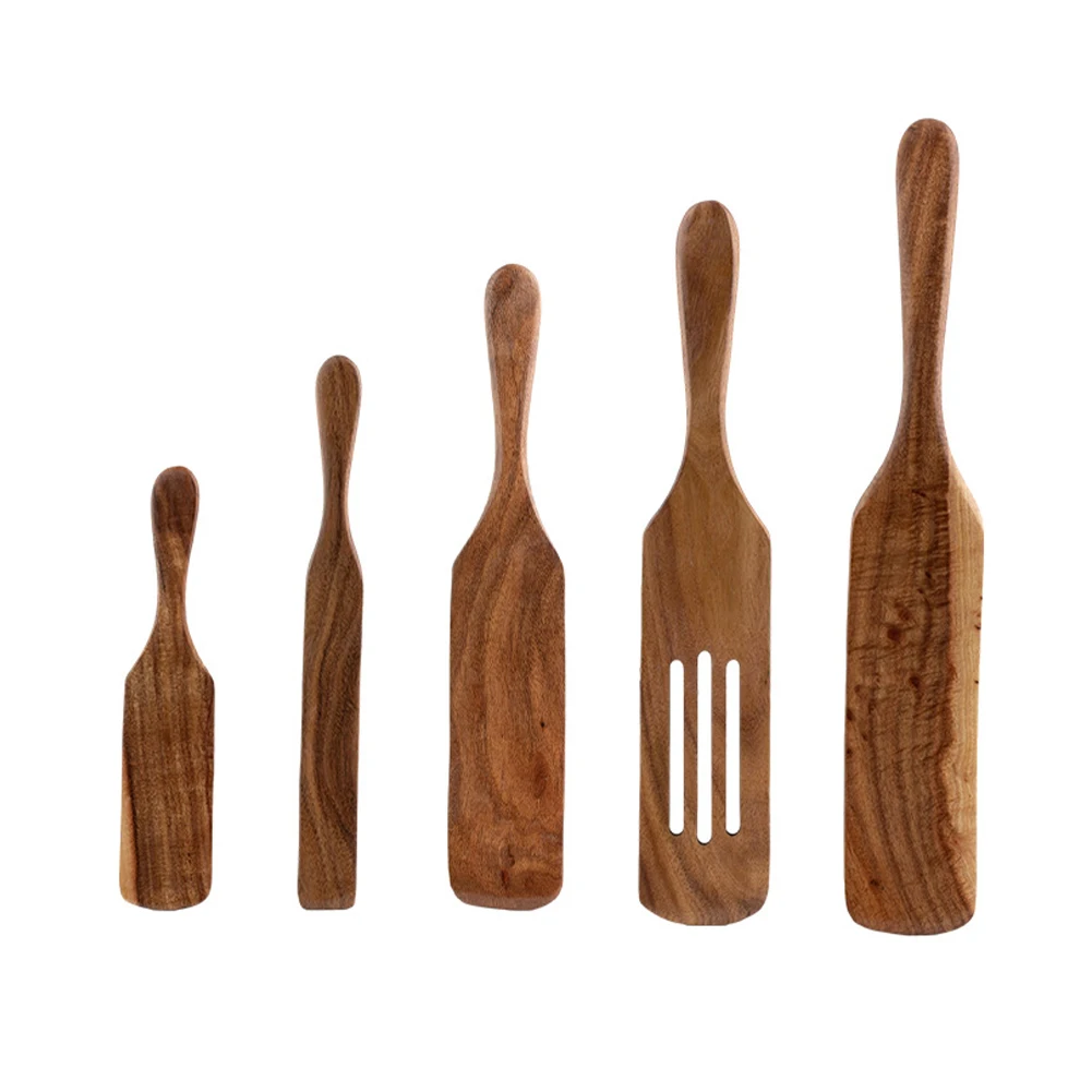 

5 Pcs Wooden Spurtle Set Heat Resistant Non-Stick Natural Teak Spatulas Kitchen Utensils for Cooking Mixing Stirring