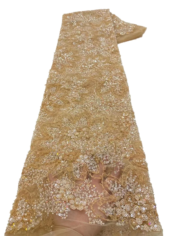 

Роскошные блестки аппликация Кружева 3d африканский тюль ткань бисер Африканское кружево ткань 2023 Высокое качество для свадебного платья YY326