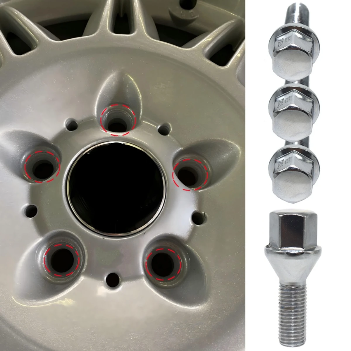 Фото Комплект из 4/5 шт. удлиненных колесных гаек/болтов для Renault Kangoo FW/KW, Laguna, Megane 2, 3, Modus, Twingo №1