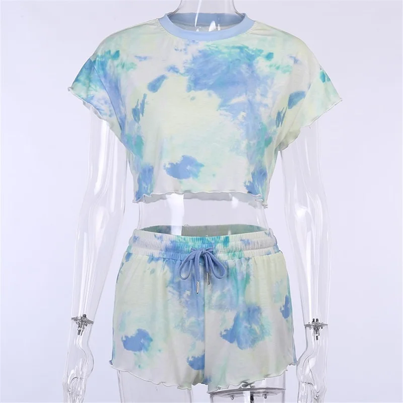 Tie-dye Casual Women's Sexy Top and Fashion Shorts Two-piece Suit Women's 2023 New Ladies Fashion Home Service Two-piece Suit