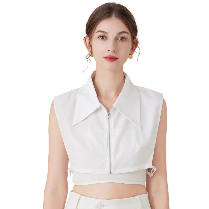 

Zipper Closure Shape Decorative Collar Fabric Sewing Applique DIY Neckline Half Shirt Designed Collar