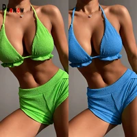 prowow women beach outfits 2022 new summer blue green two piece separate bikinis set high waisted lady bathing swimwears suits