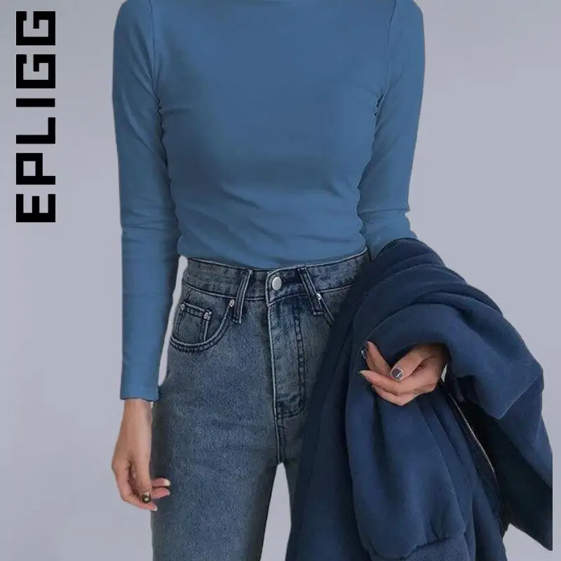

Epligg Women Sweater Knitted New Turtleneck Korean Top Women Cheap Basic Women's Sweater All-Match Jumper Female
