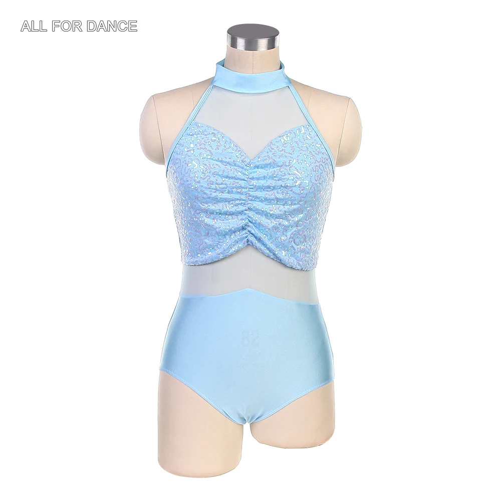 17098 Adult Ballet Wear Halter Zsa Sequin Spandex With Mesh Bodice Dance Leotard For Stage Performance Costume