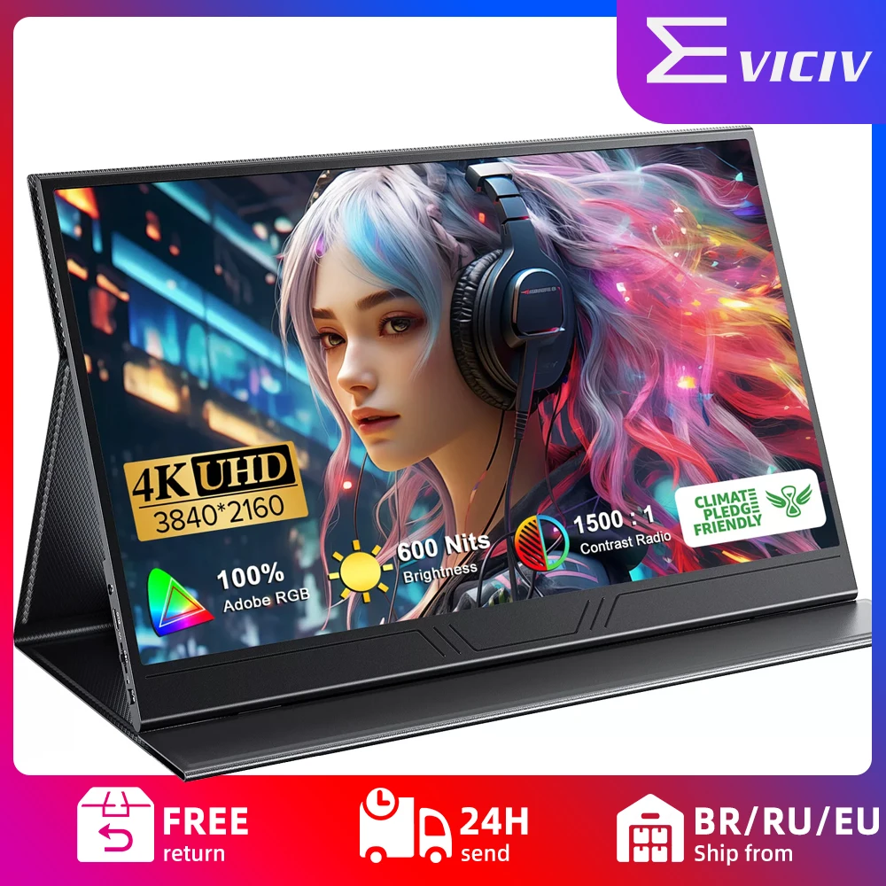 EVICIV 4K компьютерный дисплей 15 6'' 3840x2160 USB C HDR FreeSync два динамика Type-C HDMI OTG внешний