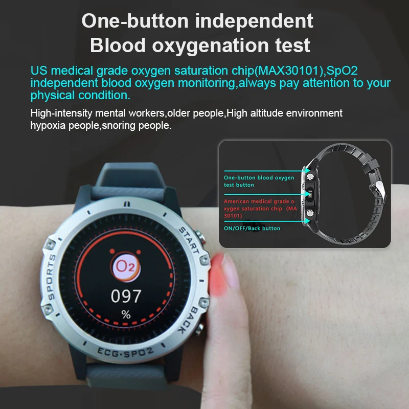 

Medical Grade Health ECG+PPG Smart Watch Men Independnet Blood Oxygen Test IP68 Waterproof Sports Smartwatch (English Only)