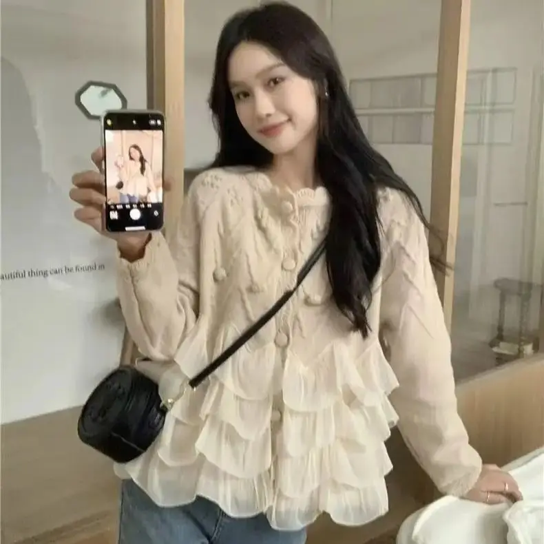 Свитер-кардиган женский универсальный Свободный пуловер молочно-коричневого