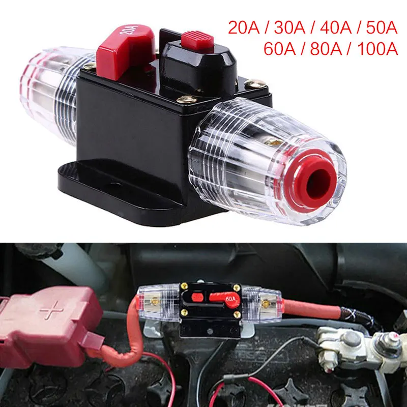 Conjunto 20a100a Amp 12v dc Carro Áudio Solar Série Disjuntor Fusível Titular 20a 30a 40a 50a 60a 80a 100a Amp 1