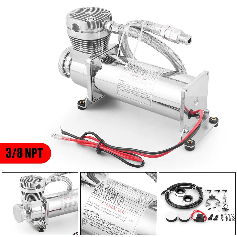 

Универсальный комплект компрессора с пневматической подвеской 3/8NPT 1/4NPT 200PSI 480C 12V Chrome TT 102993 -SL