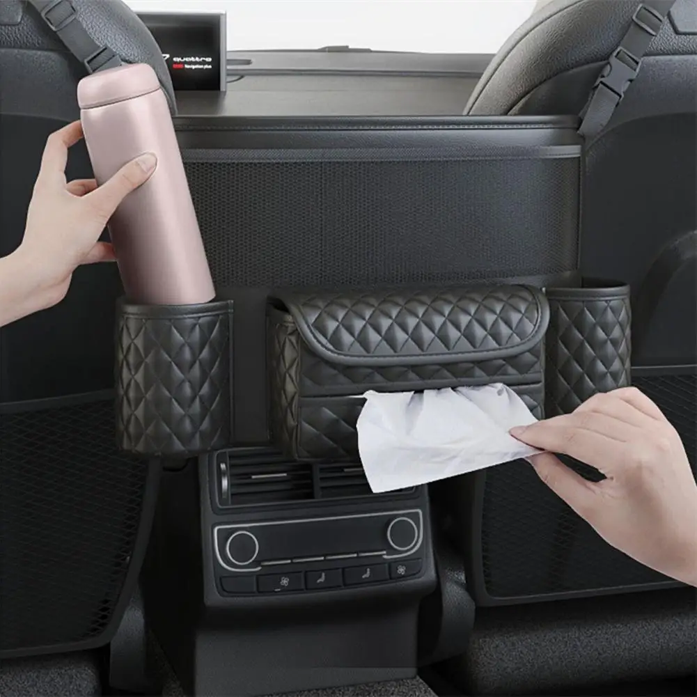 

Car Seat Middle Hanger Storage Leather Bag Luxury Auto Handbag Holder Between Seats Tissue Water Cup Pockets Stowing Tidying