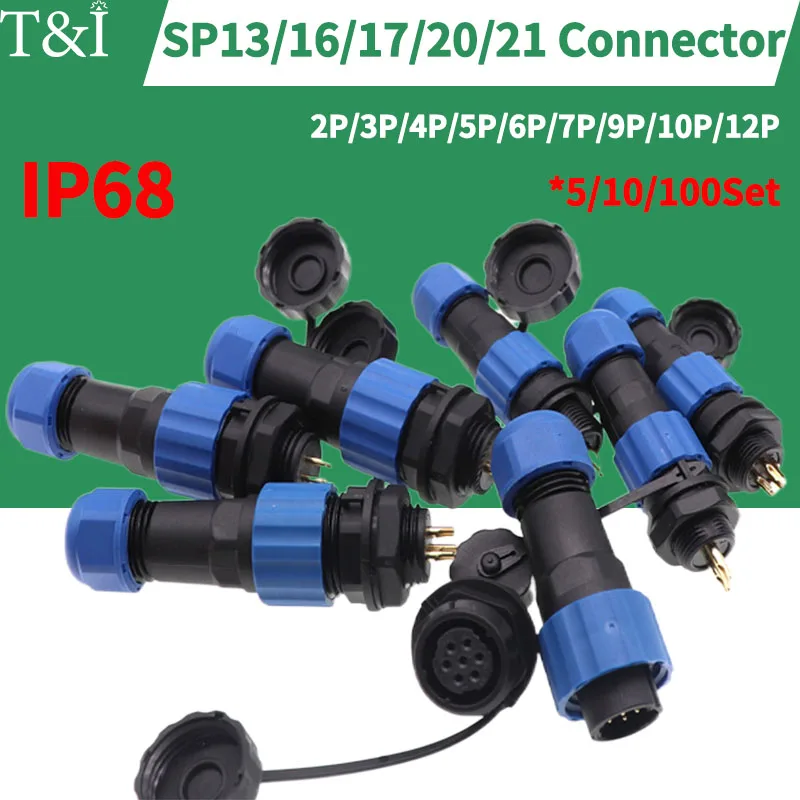 

IP68 SP13 SP16 SP17 SP20 SP21 Waterproof Connector Plug Thread Socket Set with Male and Female Butt Rear Nut,2/3/4/5/6/7/9Pin