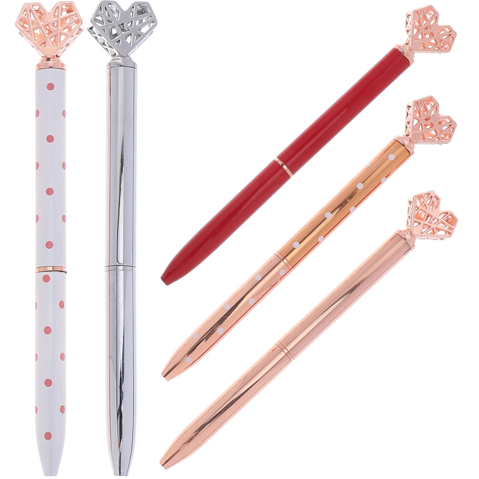 

5 Pcs Heart Shaped Ballpoint Pen Gel Writing Stationery Household Student Metal