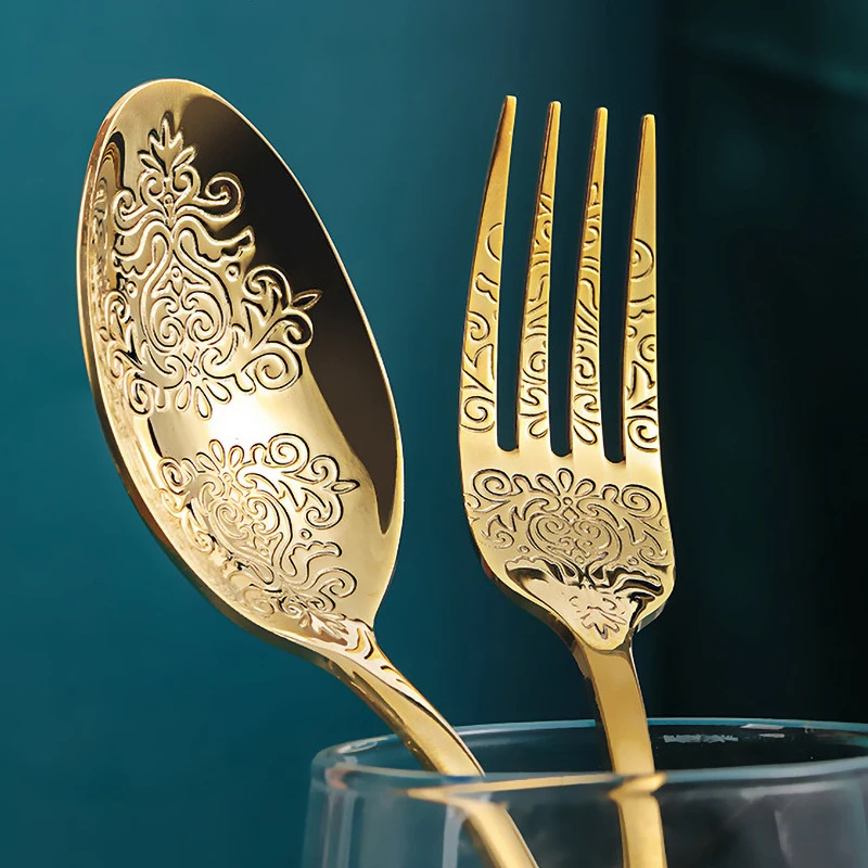 Gold Stainless Steel Cutlery Set Fork Spoons Knife Silverware Kit Luxury Tableware Dinnerware For Home Kitchen | Дом и сад