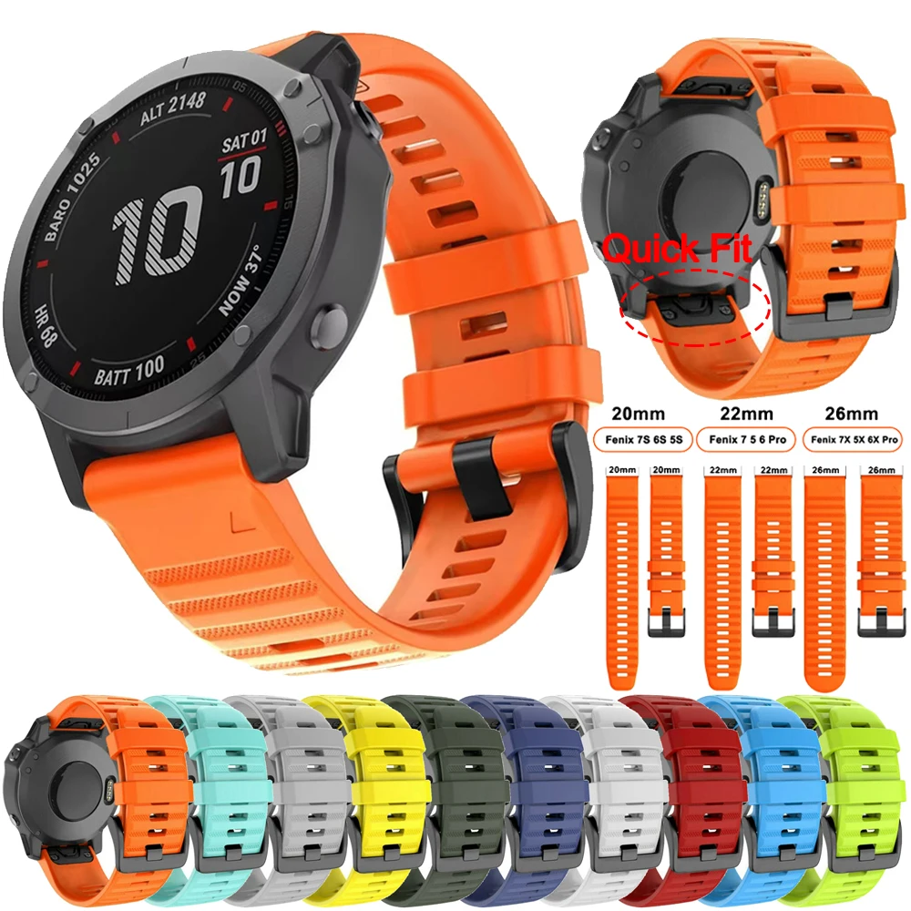 Фото Для Garmin f 스nix 8 5X 6X 7X 51 мм Fenix 5 plus 47 мм 5S 6S 7S 43 мм Силиконовый ремешок для часов 26 мм 22 мм 20 мм Быстросъемный ремешок №1