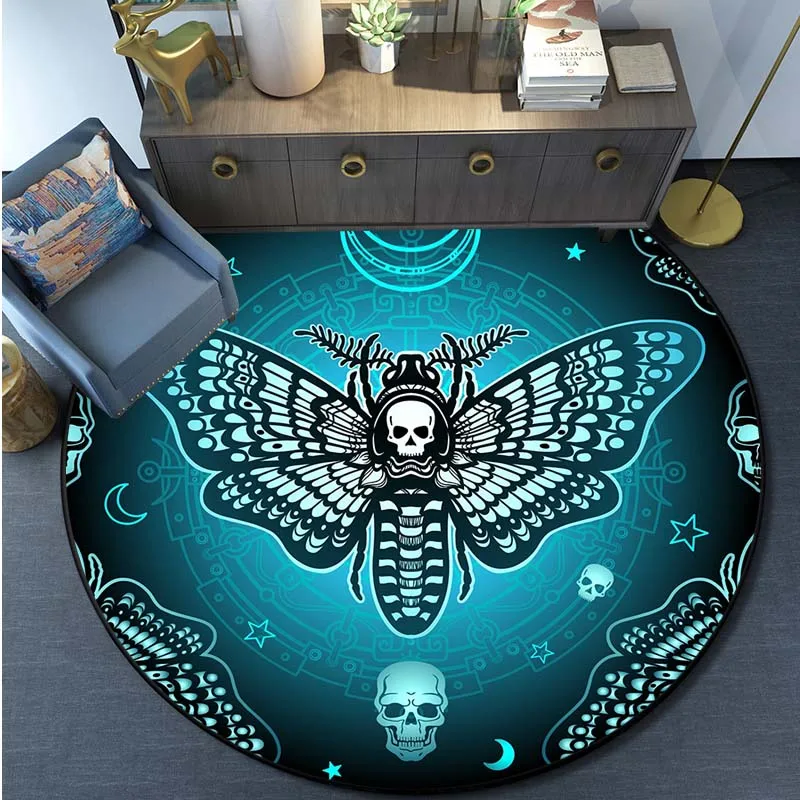 Death Moth Area Rug Gothic Skull Round Floor Mat Butterfly Moon Living Room Carpet Bathroom Kitchen Rug Doormat  alfombra