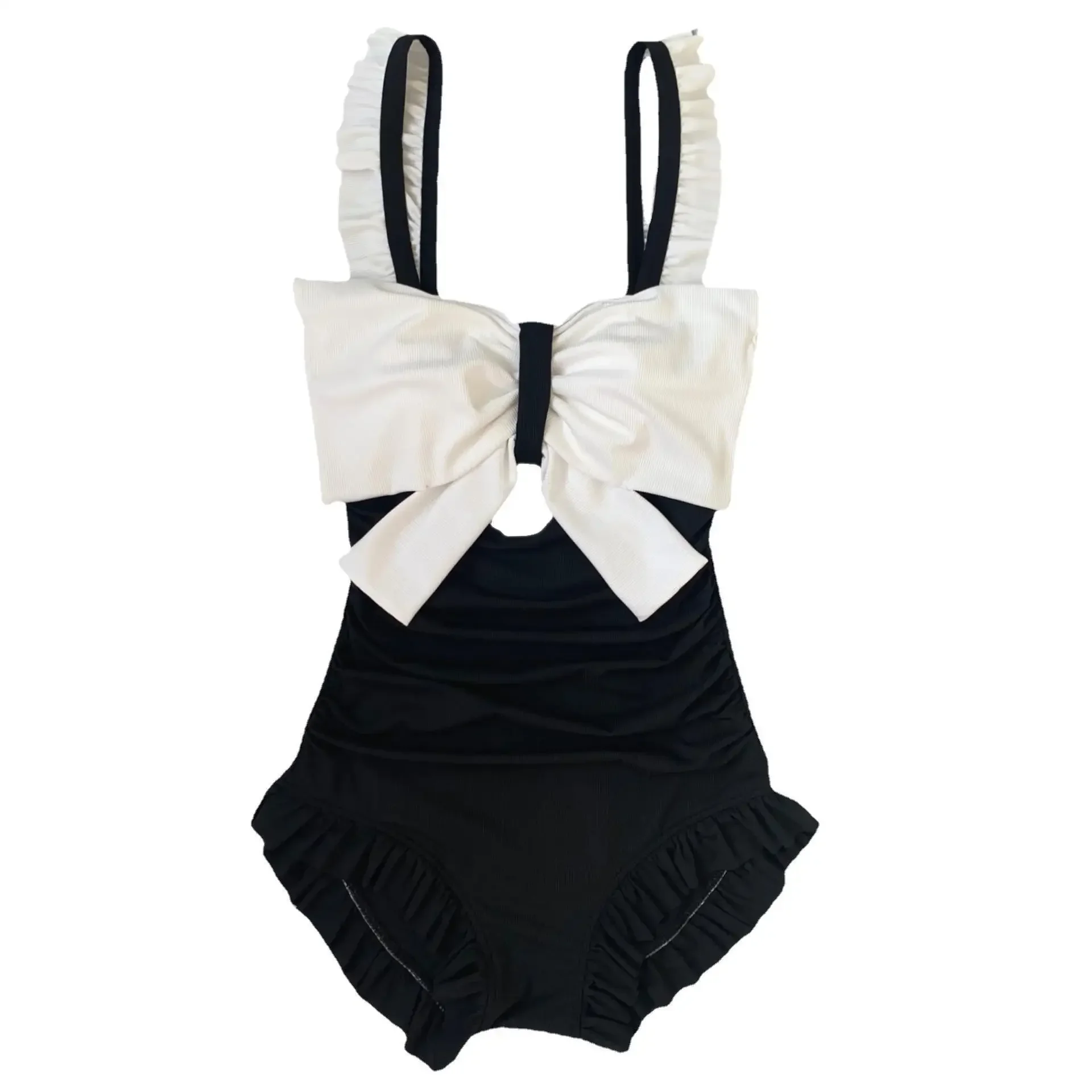 Цельный купальник в корейском стиле женский горошек с юбкой монокини пуш-ап